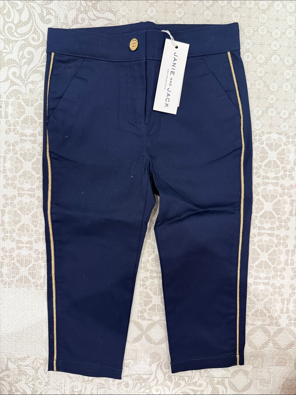 Janie and Jack Navy Chino Pants with Gold Side Trim